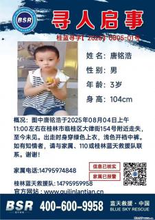 【寻人启事】图中唐铭浩于2025年08月04日上午11:00左右在桂林市临桂区大律街154号附近走失 - 贺州28生活网 hezhou.28life.net